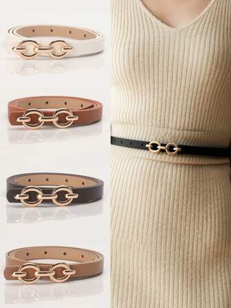 Nytt snyggt, enkelt och hållbart dambälte med utmärkt dekorativ effekt. Dubbelcirkelspänne i legering som kan matchas med kjolar och jeans. Mångsidigt bälte, nischad, lämpligt för alla årstider, jul och Thanksgiving. Lyxig märkesdesign. Högkvalitativt spänne. Lämpligt för dagligt bruk, resor, middagar och fritid, affärer, flickvän, fru