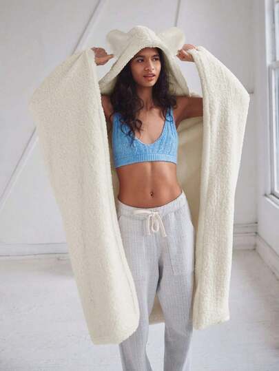 Bata de baño con capucha de felpa suave para mujer con orejas de oso - Bata esponjosa para otoño/invierno, uso casual en casa y al aire libre, ligera, de manga larga, con cordón en la cintura, perfecta para relajarse en casa o al aire libre, bata acogedora