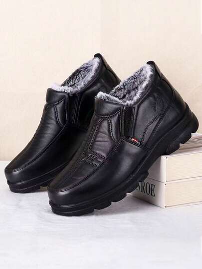 Winter Bestseller Men's Thermal Lined Warm Leather Slip-On Casual Shoes, Suitable For Daily Wear, Leisure, Travel, Great Gift For Dad