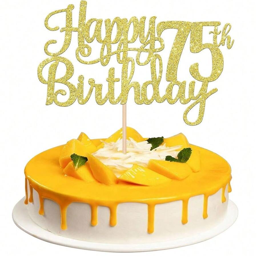 1 PCS Happy 75th Birthday Cake Topper Gold Glitter Cheers To 75 Years Birthday Cake Pick 75 Fabulous Cake Decoration For Happy 75th Birthday Theme Party Decorations Supplies{"Color_name":"Gold","Style":"75th"} - 第75屆 - 查看 1