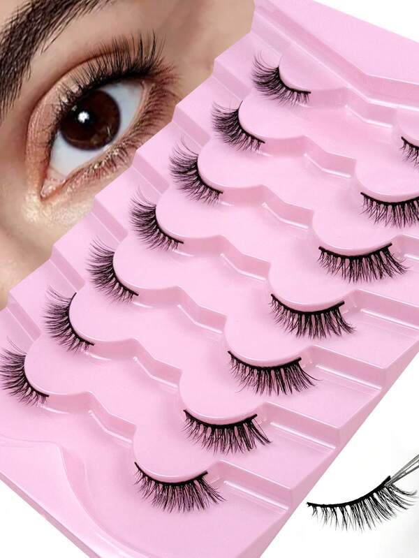 Hinarin 7 Paar Katzenaugen Natürliche Wimpern Wischig Kurze Halb Wimpern Manga Cluster Wimpern Schwarzer Band Flauschige Wimpern Wiederverwendbare Wimperncluster Fox Eye Look Natürliche Kurze Akzent Wimpern Enden Wimpern Ecken Wimpern 3/4 Wimpern Wasserfeste Wimpern Set