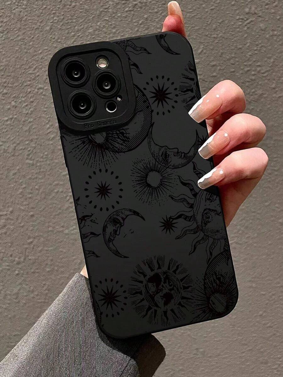 Sun & Moon Pattern Phone Case Compatible With IPhone15/15Plus/15Pro/15Promax - màu đen - Xem 1