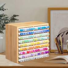 Hangfan - Bamboo Marker Pen Storage Rack, Wooden Desktop Storage Rack, 126 Marker Pens, Fountain Pens, Pencils, Art Brushes Fixed Storage Racks, With 18 Compartments, Suitable For Artists, Teachers, Students, Offices, Birthday Gifts, No Need To Assemble - 均碼 - 查看 1