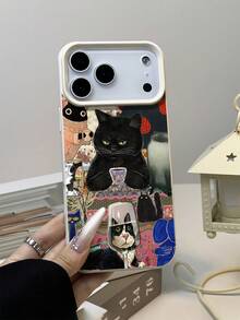 1pc Vintage Cat & Strawberry Pattern Waterproof Anti-Fall Anti-Slip Soft Leather Phone Case, Compatible With Apple, Phones,International Version, Not The Domestic Version - Multicolor - View 5