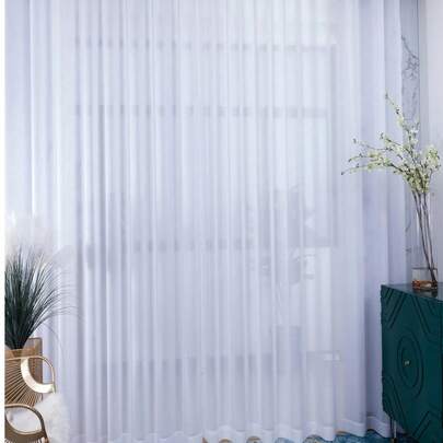 2pcs White Sheer Curtain Panels, Grey Chiffon Voile Drapes For Living Room, Bedroom, Balcony, Sheer Window Curtains