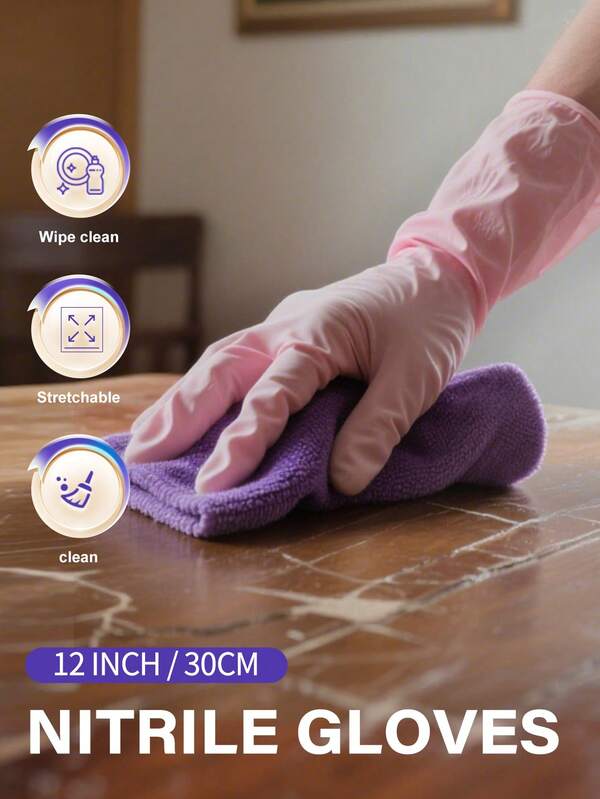 10/20/30pcs Disposable Nitrile Gloves, 12-Inch Long, Waterproof And Oil-Proof, Extended Protection, Suitable For Laundry, Cooking, Kitchen Cleaning, Bathroom Sanitation, Multi-Purpose Gloves