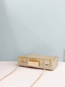 优雅女士亚克力星空单肩链条包、派对礼服手拿包、欧美风格迷你化妆包、新娘小手提包 - 杏色 - 查看 7