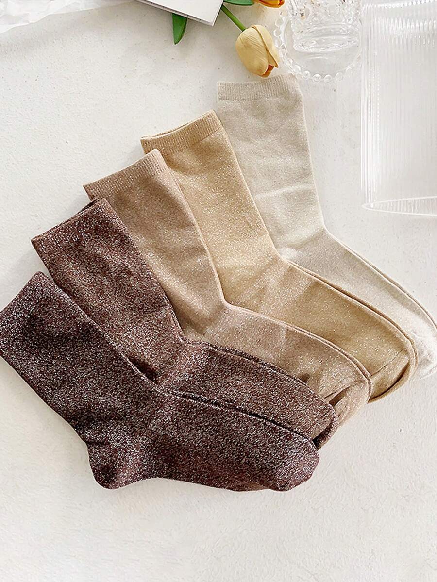 5 Pairs Women's Socks, Random Assorted Shiny Retro Sexy Flashy Socks, Suitable For All Seasons, Korean/Japanese Style