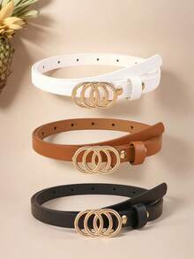 3pcs/Set Women's New Slim Waist Belt, Casual PU Leather Belts For S, Dresses, All Seasons