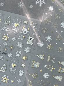 Autocolante de unghii cu design holografic cu fulg de zăpadă, design laser strălucitor, brad de Crăciun auriu, decorațiuni pentru unghii, accesorii pentru manichiură DIY