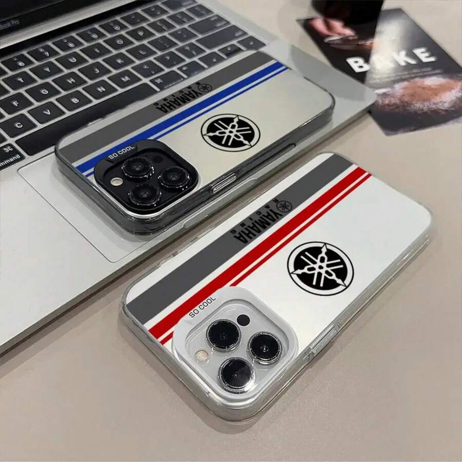 Funda de teléfono para motocicleta, color plateado mate, para 17,15, 14, 16, 13, 12, 11 Pro Max Plus, Y-YamahaES-A de carreras a prueba de golpes, dura - Negro1 - Ver 1
