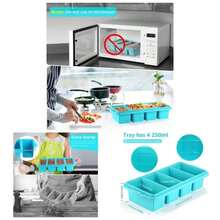 Silicone Freezer Tray With Lid - Silicone Freezer Food Molds - Large Cube Tray, Silicone Freezer Container, Freeze Store Soup, Sauce, Broth, Leftovers - Makes 4 1 Cup - 2Pack-aqua - View 1