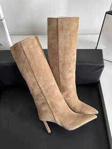 2025 New Pointed Toe Slim Fit Mid-Calf Riding Boots, Khaki Color, Women Shoes, Suitable For Spring, Autumn And Winter,Sexy,Party - Khaki - View 6