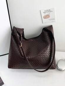 时尚大容量单肩托特包，专为女性设计 - 咖啡 - 查看 7