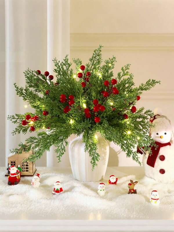 Bayas de acebo artificial, mini bayas falsas decorativas en alambre para hacer coronas de flores, decoración de mesa, centros de mesa, flores artificiales, decoración de hogar y navidad, decoración de habitación navideña