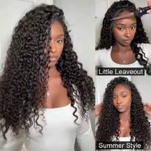 Glueless Human Hair Wigs, Kinky Curly Headband Wig, Upgrade 3-In-1 Half Wig With Drawstring, Seamless Clip-Ins, Flip-Over For Women - Natural Black - Xem 5