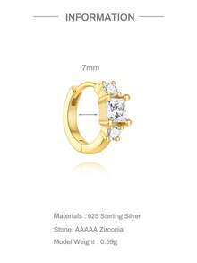 EleRunis 1PC 925 Sterling Silver Shining Cubic Zriconia Hoop Earrings 18K Gold Plated Upper Ear Cartilage Helix Studs For Women Daily Wear Wedding Party Valentine's Day - Gold - View 5