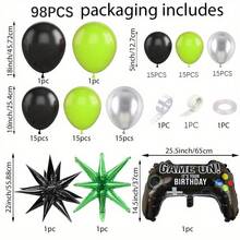 98pcs Green & Black Gaming Theme Latex Balloon Garland Set, Suitable For Gaming Theme Birthday Party, Teal & Black Balloons, Motorcycle Party, Gaming Balloon Arch, Gaming Theme, Gaming Birthday Decor, Birthday Party Games - Multicolor - View 7