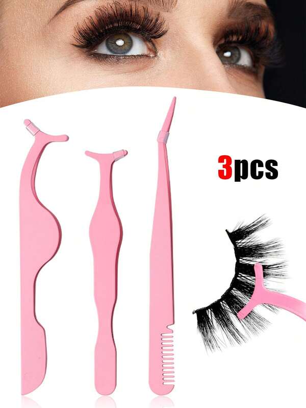 3pcs Bent Tweezers With Comb, Elbow False Eyelash Curler And Straight False Eyelash Curler Are Combined To Better Meet The Needs Of Multi-Level Eyelash Extension And Improve The Experience, Eyelash Curler, Eyelash Auxiliary Tool, Eyelash Auxiliary Device, Eyelash Tool Storage Box And False Eyelash Auxiliary Set.Christmas, Winter, Pink, Graduation, Birthday, Holiday,
