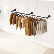 MEFENY 1 pieza de estante de exhibición de pared de armario de hierro negro de 185 cm montado en la pared con varilla de suspensión de ropa,Perchero Industrial de Pared,tubos Para Colgar Ropa lavanderia ,Estante de Ropa, Barra Multiusos de Ropa Desmontable, Ahorrar Espacio, Adecuado para Balcones, Recibidores, Baños, Dormitorios Estante de Metal Negro para Dormitorio, Lavandería y Tienda de Ropa de tubería industrial resistente para uso multifuncional en tiendas de ropa - Negro - Ver 2