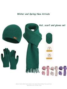 3 件套女士冬季针织帽、围巾和手套套装，带耳罩的保暖无檐小帽 - A - 查看 5