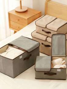 1 件超大可折叠带盖储物盒，双开口织物装饰储物箱，适用于内衣、胸罩、折叠储物盒、宿舍抽屉衣柜整理器、玩具、衣服、文件、衣柜节省空间、衣柜、卧室、家庭、宿舍、卧室配件整理器、可折叠内衣胸罩收纳盒、衣柜整理器、大容量卧室储物盒，可容纳毯子、床上用品、枕头 - 彩色 - 查看 2