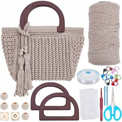 Crochet Bag Kit Beginners Adults Tote Bag Crochet Set With Step - By - Step Video Tutorials Bag Crochet Starter Kit With Tassels Wooden Handle Crochet