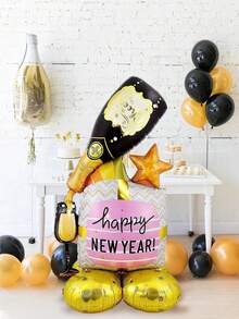 1pc 3D Base Champagne Black Foil Balloon, Suitable For 2026 New Year Party Decoration, New Year Family Gathering Atmosphere Photography Props, Happy New Year 2026, Theme Party Decoration, New Year Party Supplies, Christmas & New Year Theme, New Year's Eve Party, Bar Decoration - Multicolor - View 3