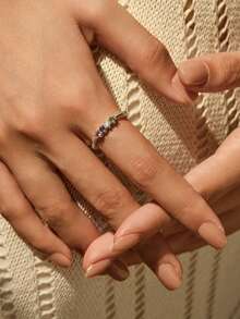 1PC Exquisite Birthstone Ring, Round Diamond Ring, Family Birthstone Ring, Colored Gemstone, Mother Grandmother Ring, Birthday Gift, Mother Gift From Ring Ring To Diamond, Every Step Is Defined By You,Gold,Stylish,Colorful,Vintage,Simple,Unisex,Casual,Cuties,Custom,Personalized,