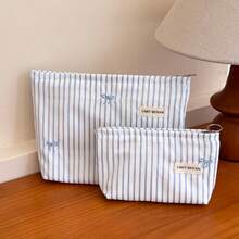 1pc Creative Embroidered Bow Makeup Bag, Large Capacity Cosmetic Organizer Pouch