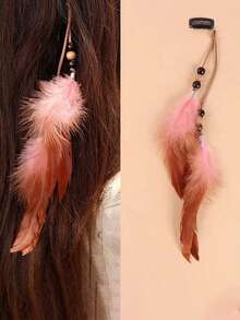 1pc Retro Artificial Feather Decorative Tassel Hairpin Bohemian Feather Fashionable Hairpin Retro Metal Hairpin Suitable For Women'S Daily Wear, Travel And Party Wear, Claw Clips, Hair Claws, Hair Slide, Hair Barrettes