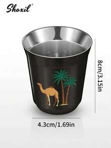 shoxil 1个800毫升黑色咖啡壶，骆驼椰树图案保温壶，保温茶壶，水壶，中东风格茶壶，80毫升茶杯，咖啡杯，水杯，双层保温杯，适用于家庭、咖啡店、斋月 - 黑色 - 查看 12