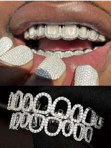 2 chiếc răng sứ Zirconia 5A khảm Hip-Hop GRILLZ răng vàng khoét lỗ dùng làm quà tặng Halloween & tiệc tùng phù hợp cho nam và nữ - Nhiều màu - Xem 2