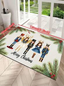 1 pieza Felpudo con tema navideño - Alfombra con patrón lindo de cascanueces y ángel, decoración navideña, felpudo moderno grueso y absorbente de secado rápido para baño, decoración de baño, alfombra antideslizante para entrada interior, felpudo, alfombra de cocina que absorbe el aceite y antideslizante