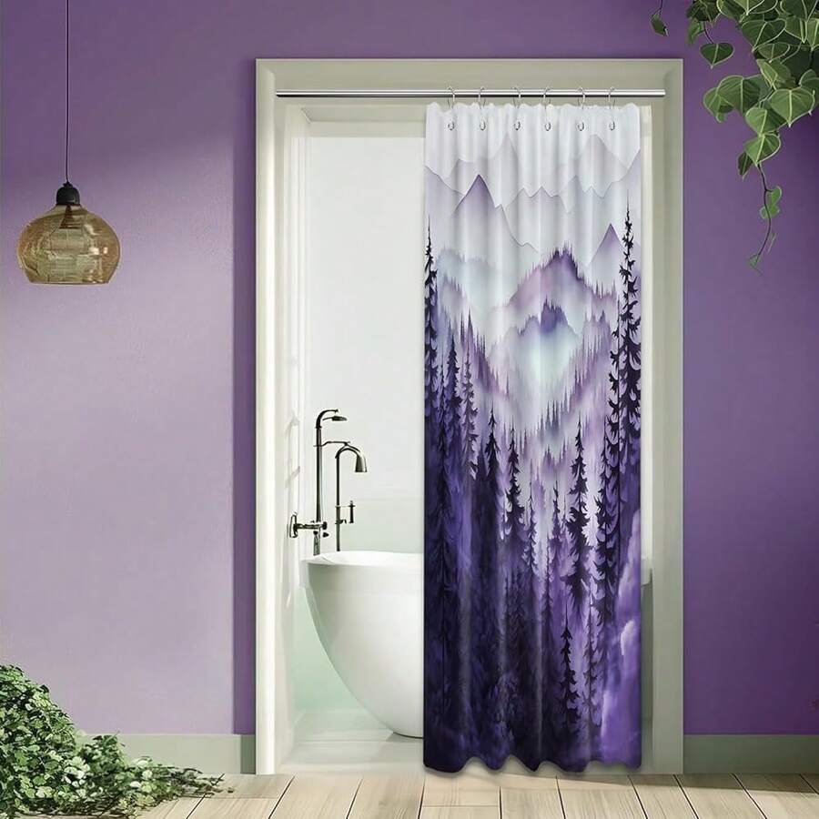 Purple Forest Small Shower Curtain Stand Up Stall Shower Curtains Rv Narrow Nature Rustic Woodland Pine Tree Bathroom Decor, Waterproof Cloth Fabric With Hooks 36''W X 72''L{"Color_name":"Purple","Size_name":"36\"Wx72\"L(Packof1)"} - 多色3 - 查看 1