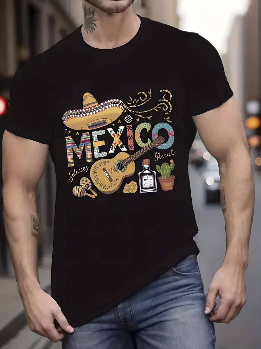 Camiseta de algodón puro 100% para hombres con diseño particular, apta para golf, gimnasio, fiestas, pesca y otras ocasiones, suave, duradera y para todas las estaciones, atuendo perfecto diario - Negro - Ver 1