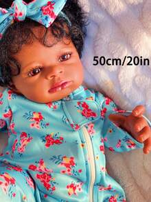 20-Inch Realistic Black Reborn Doll, 50cm Soft Unisex African American Cloth Body Doll, Lifelike Cute Newborn BeBe Handmade Art Doll Toy, Gift For Children 3+ Years Old - 彩色 - 查看 2