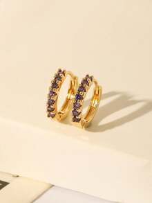 Set de 6 cercei minimalisti la modă pentru femei, placați cu cupru și zirconiu violet, potriviți pentru purtarea zilnică, petrecere și vacanță.