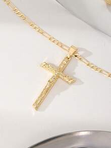 1 件全新防过敏铜镶嵌锆石十字架吊坠项链，适合圣诞节/感恩节/万圣节/母亲节/情人节情侣/朋友/信徒、天主教初次圣餐、礼物、日常和节日穿着 - 金黃色 - 查看 4