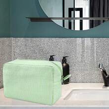 GFU Cosmetic Bags For Women, Seersucker Cosmetic Bag, Travel Toiletry Stripe Makeup Bag, Large Women Aesthetic Organizer Storage Pouch, Girls Handbags Purses, Green{"Color_name":"Green"} - 綠色 - 查看 6