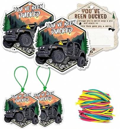 Tarjeta de juego "Pato, pato", etiquetas de "Pato", juego de tarjetas de "Pato", etiquetas de "Pato", pato de goma para etiquetas, pato amarillo DCUK y diseño de coche negro JP, con agujero redondo y bandas elásticas, paquete de 50 (negro)