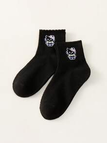 5 pares de calcetines de malla para niñas en verano, calcetines deportivos finos de estudiante con diseño de Hello Kitty y gatitos de dibujos animados en color blanco