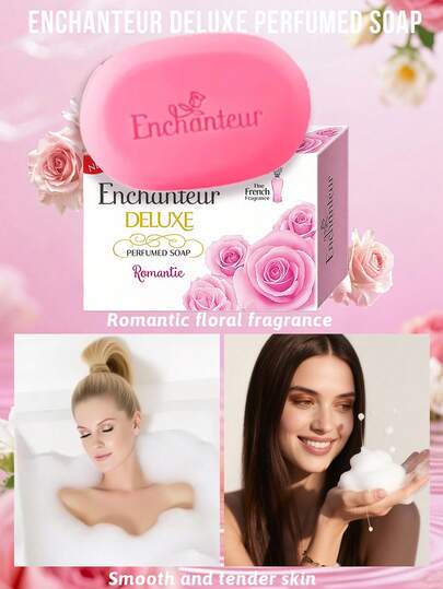 Enchanteur Sapone profumato Enchanteur Romantic Floral, pulisce la pelle, produce una schiuma ricca, facile da risciacquare, con doppia essenza di rosa, lenitivo per la pelle, per la cura del corpo, dal profumo floreale romantico e a lunga durata, delicato e idratante per tutti i tipi di pelle, ideale per l'uso quotidiano.