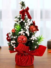 3 buc/2 buc/1 buc, decor de casă elegant pentru brad de Crăciun artificial, 20,3 cm, mini brad de Crăciun cu globuri de Crăciun cu fructe de pădure albe și flori artificiale, decor de nuntă pentru logodnă, recuzită pentru petreceri, decor de grădină pentru living, cadou suvenir de Crăciun