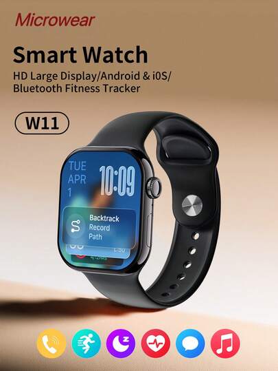 Microwear Reloj inteligente unisex con pantalla táctil HD de 2,07", compatible con Android e iOS, compatible con llamadas Bluetooth, control de música, seguimiento de la actividad física, monitoreo de la salud (frecuencia cardíaca/sueño), resistente al agua IP68