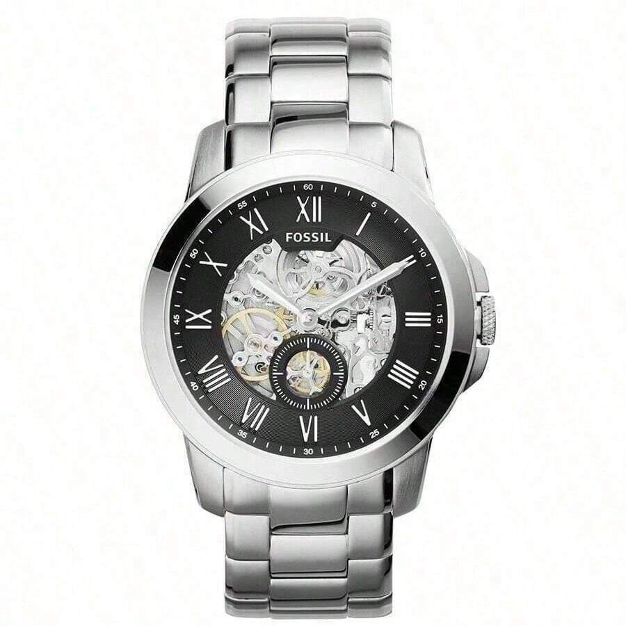 Fossil Men's Automatic Mechanical Stainless Steel Three-Hand Watch Stainless Steel Case/Scratch Resistant Glass ME3055