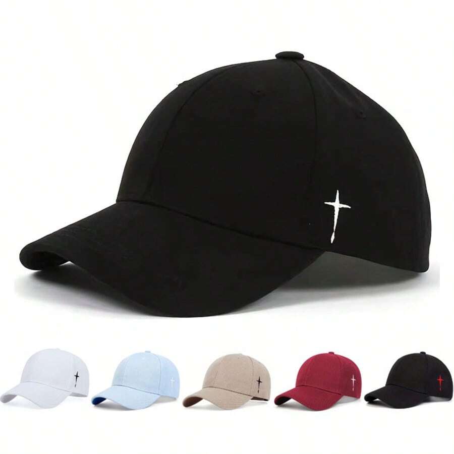 1Piece Men Side Cross Embroidered Baseball Hat Outdoor Adjustable Sunscreen Leisure Hat Spring Autumn Travel Tourism Beach Vacation - Nhiều màu - Xem 1