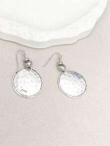 9O8Z 1 Pair Vintage Simple Round Hammered Design Pendant Earrings Women Daily Casual Wear Jewelry Gift - Ren - Xem 2