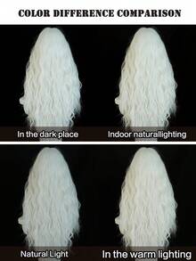 28 Inch Loose Long Wave White Wig For Fashion Women Gorgeous Middle Part Wavy Wig, Soft Synthetic Heat Resistant Fiber Hair Replacement Cosplay Costume Wigs For Girls Halloween Wear, Music Festival Party Use - White - View 9
