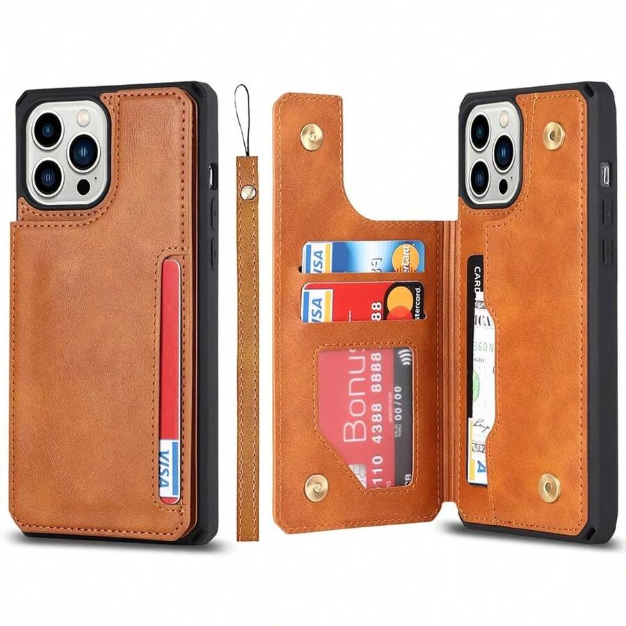 For IPhone 13 Pro Max Case With Card Holder,For IPhone 13 Pro Max Wallet Case For Women Men,Stand And Strap,Leather Shockproof Phone Case-Light Brown{"Color_name":"A-Lightbrown"} - 多色18 - 查看 1